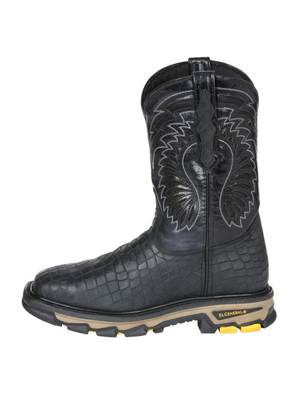 The Rodeo Work Boot — Black Caiman Print (No. 45810)
