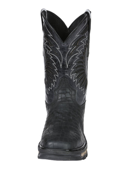 The Rodeo Work Boot — Black Caiman Print (No. 45810)