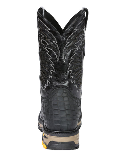 The Rodeo Work Boot — Black Caiman Print (No. 45810)