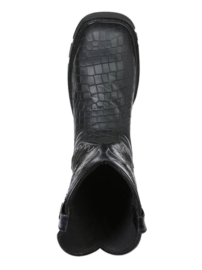 The Rodeo Work Boot — Black Caiman Print (No. 45810)