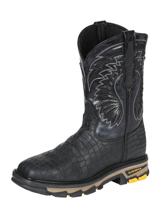 The Rodeo Work Boot — Black Caiman Print (No. 45810)