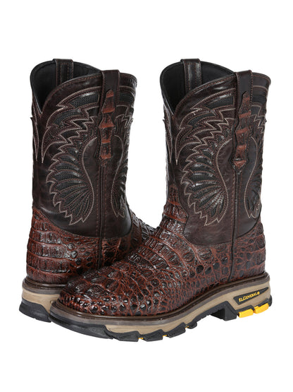 The Rodeo Work Boot — Brown Caiman Print (No. 45813)