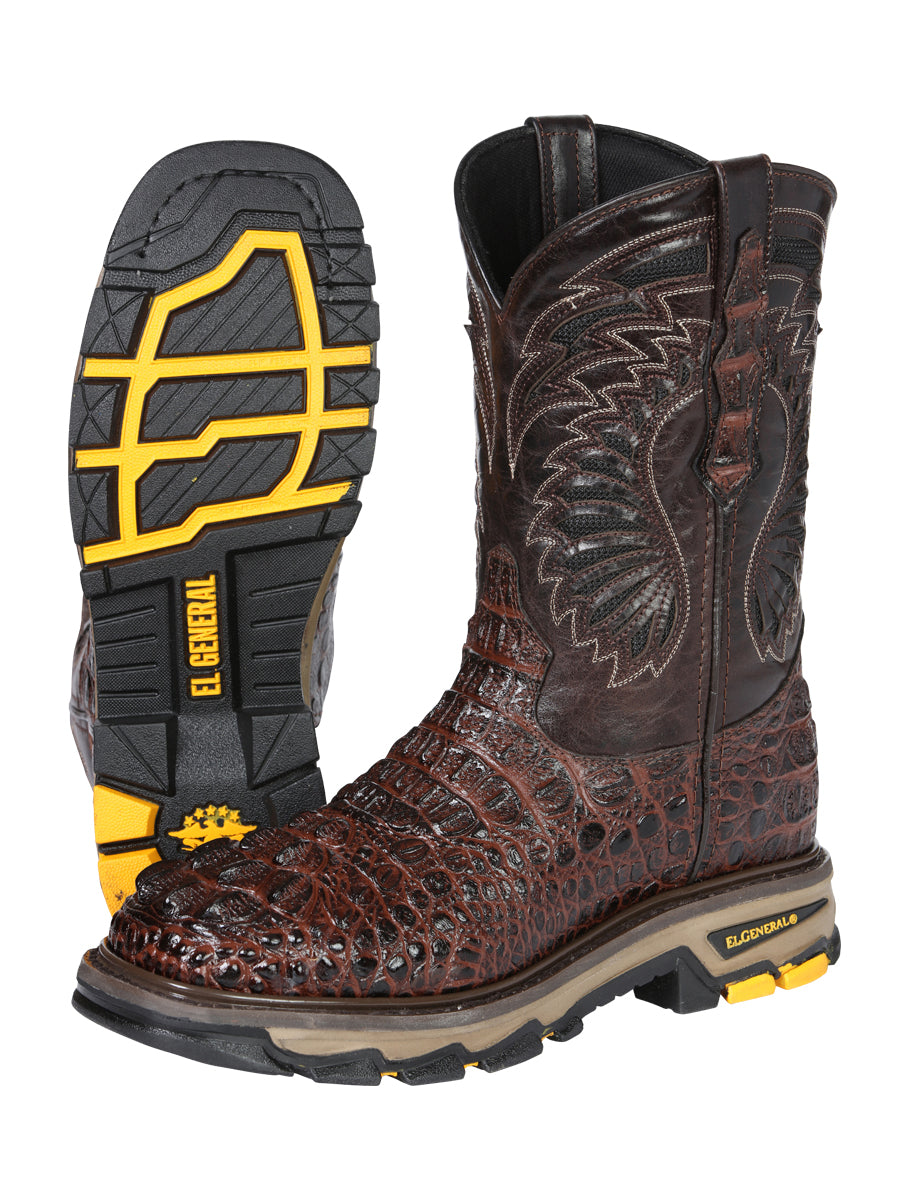 The Rodeo Work Boot — Brown Caiman Print (No. 45813)