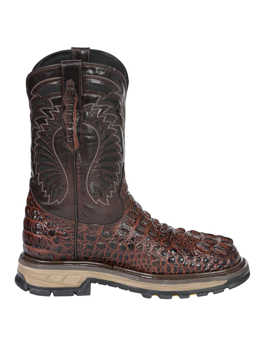 The Rodeo Work Boot — Brown Caiman Print (No. 45813)