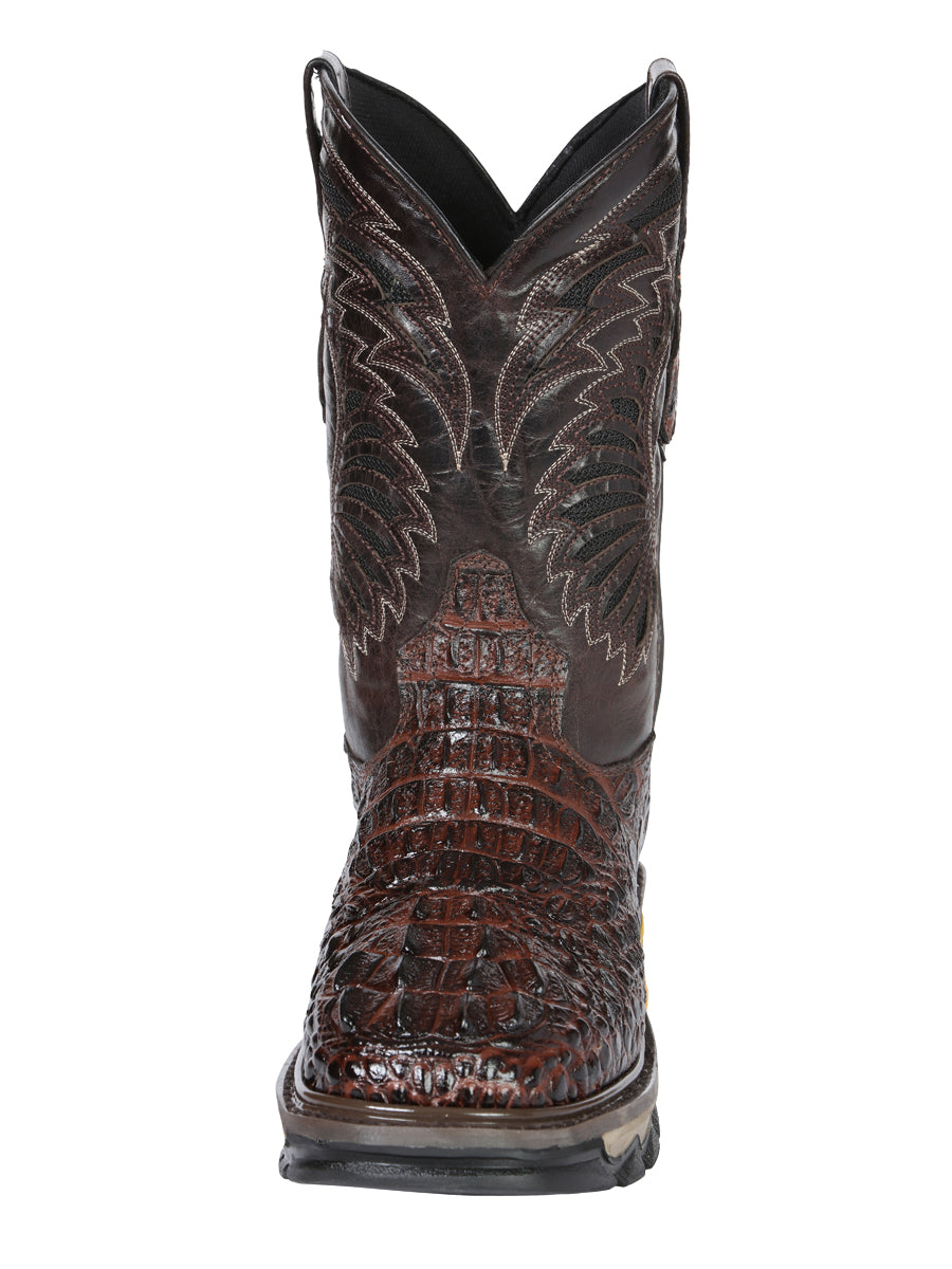 The Rodeo Work Boot — Brown Caiman Print (No. 45813)