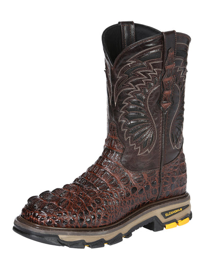 The Rodeo Work Boot — Brown Caiman Print (No. 45813)