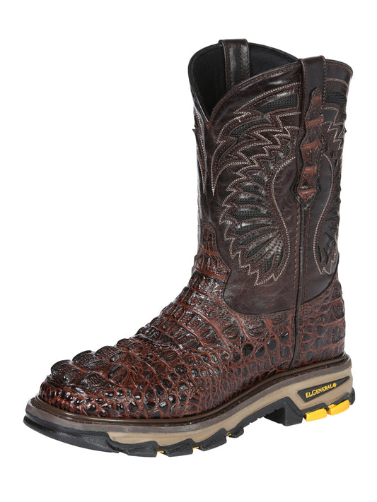 The Rodeo Work Boot — Brown Caiman Print (No. 45813)