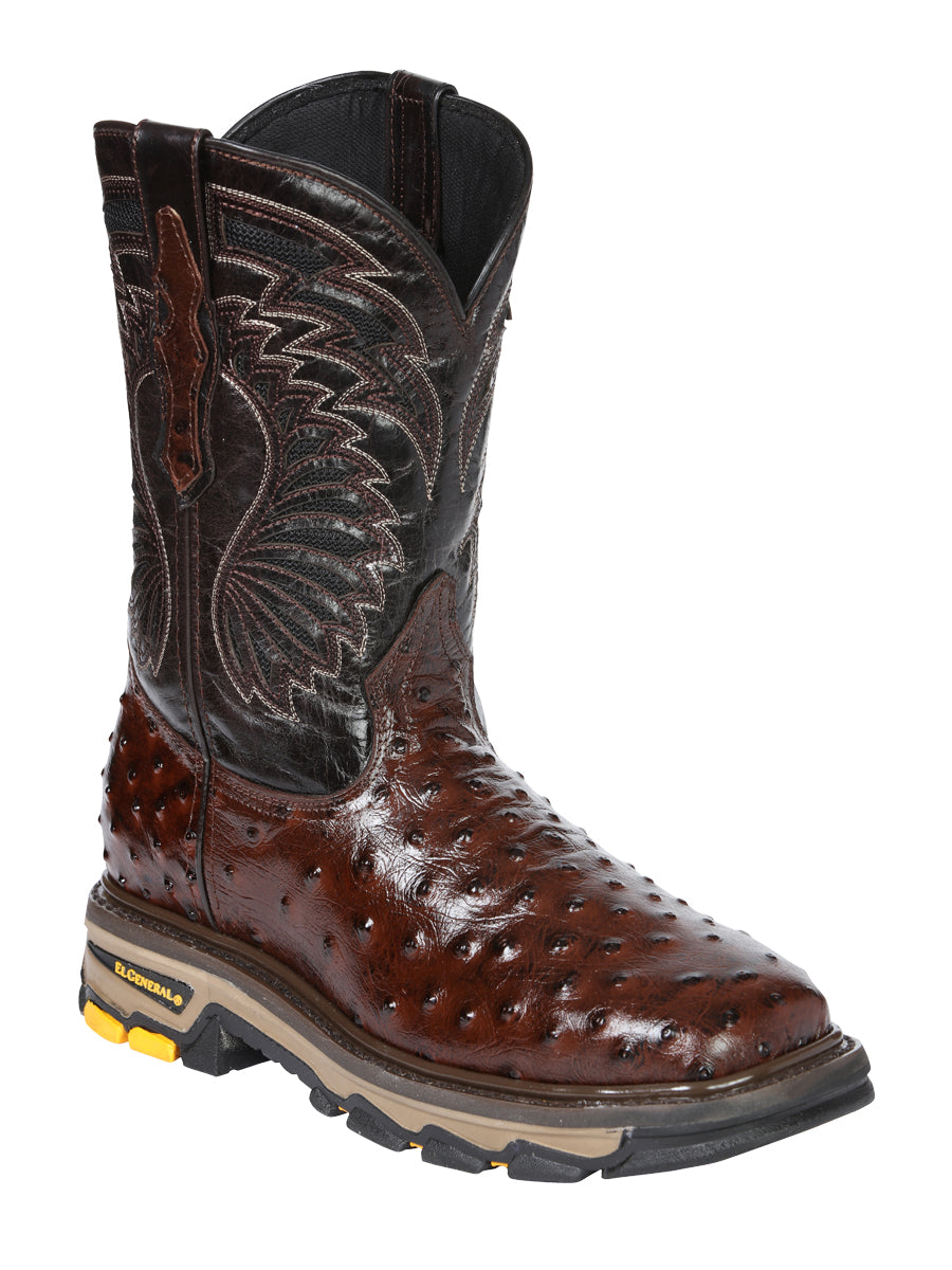 The Rodeo Work Boot — Brown Ostrich Print (No. 45814)