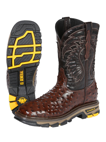 The Rodeo Work Boot — Brown Ostrich Print (No. 45814)