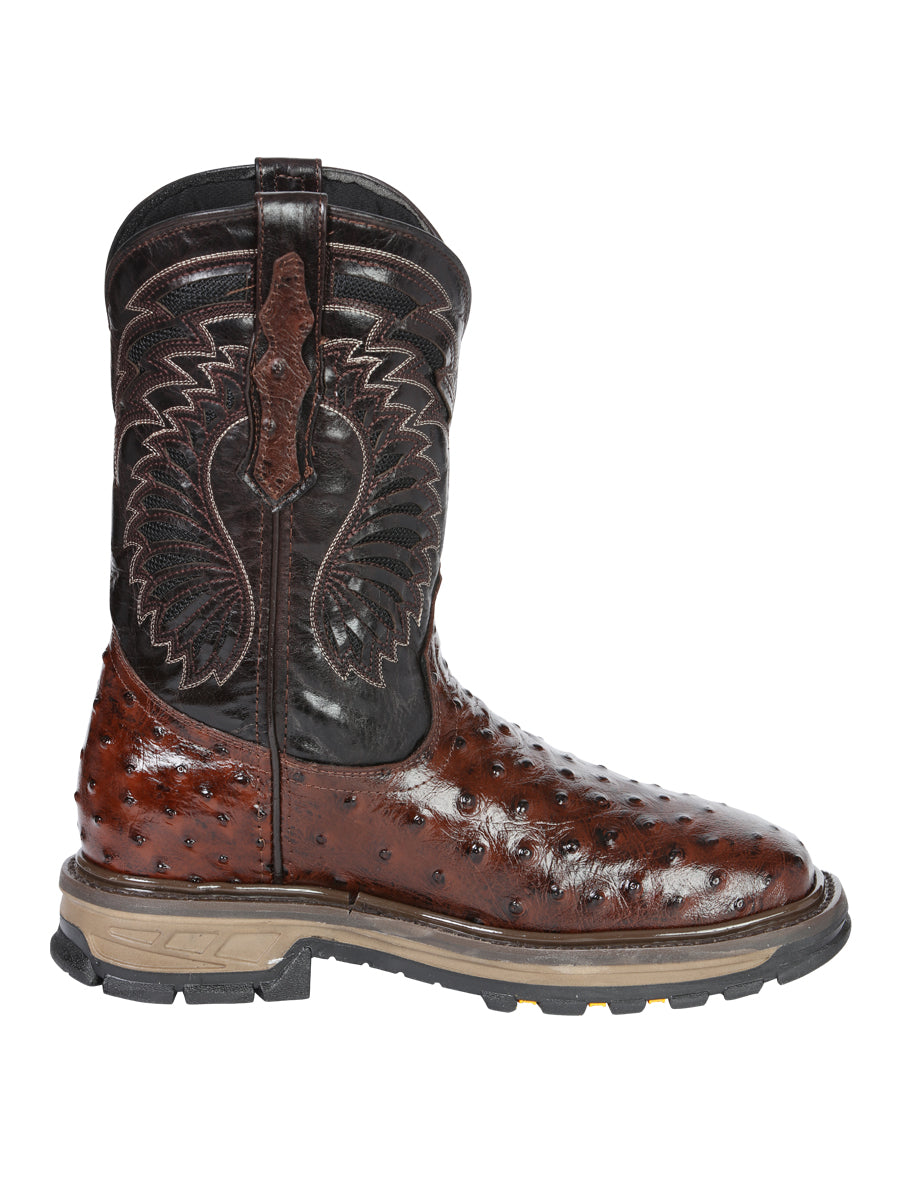 The Rodeo Work Boot — Brown Ostrich Print (No. 45814)