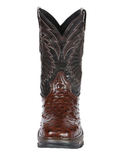 The Rodeo Work Boot — Brown Ostrich Print (No. 45814)