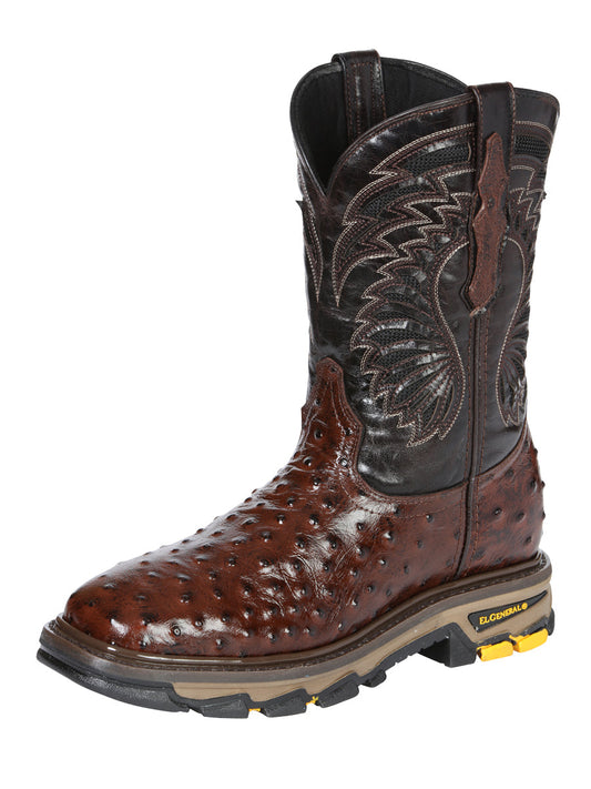 The Rodeo Work Boot — Brown Ostrich Print (No. 45814)
