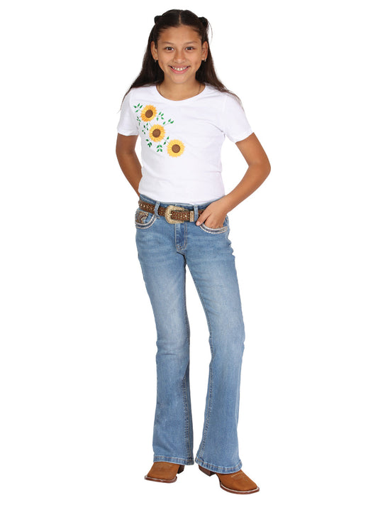 Girls Centenario Premium Bootcut Jeans - Blue Denim 45908