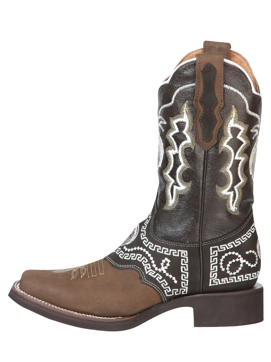 The Rodeo Boot — Embroidered Nobuck, Dark Brown