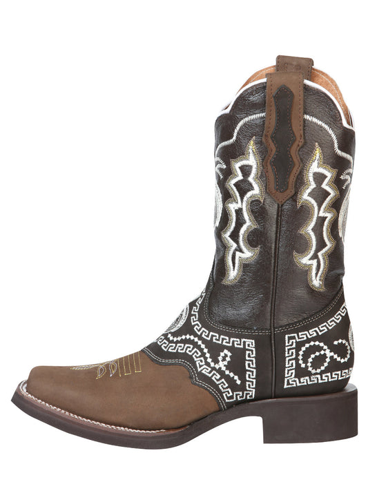 The Rodeo Boot — Embroidered Nobuck, Dark Brown