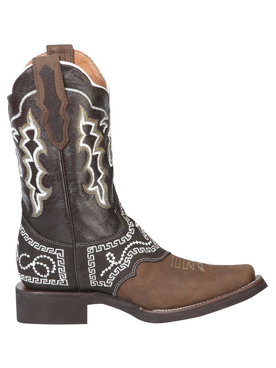 The Rodeo Boot — Embroidered Nobuck, Dark Brown