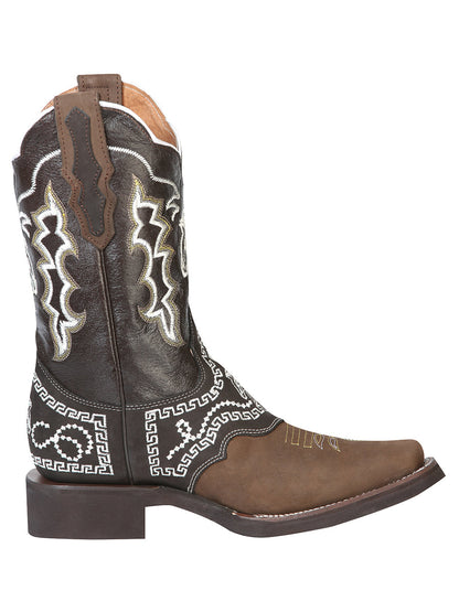 The Rodeo Boot — Embroidered Nobuck, Dark Brown
