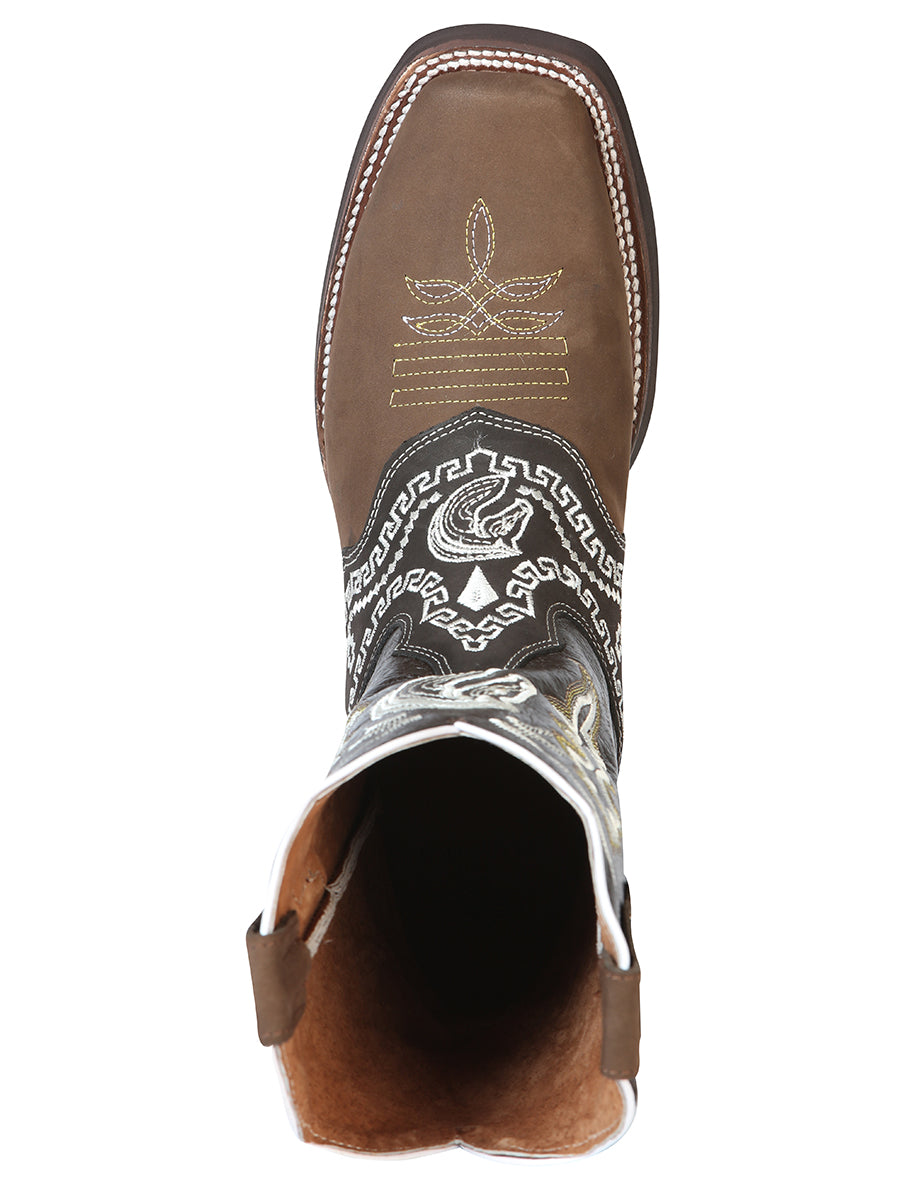 The Rodeo Boot — Embroidered Nobuck, Dark Brown