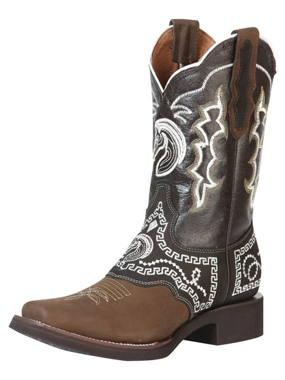 The Rodeo Boot — Embroidered Nobuck, Dark Brown