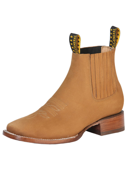 The Square Toe Ankle Boot — Gold Nobuck (No. 126190)