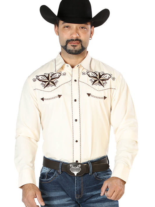 The Vaquero Embroidered Shirt — Beige & Black (No. 126684)