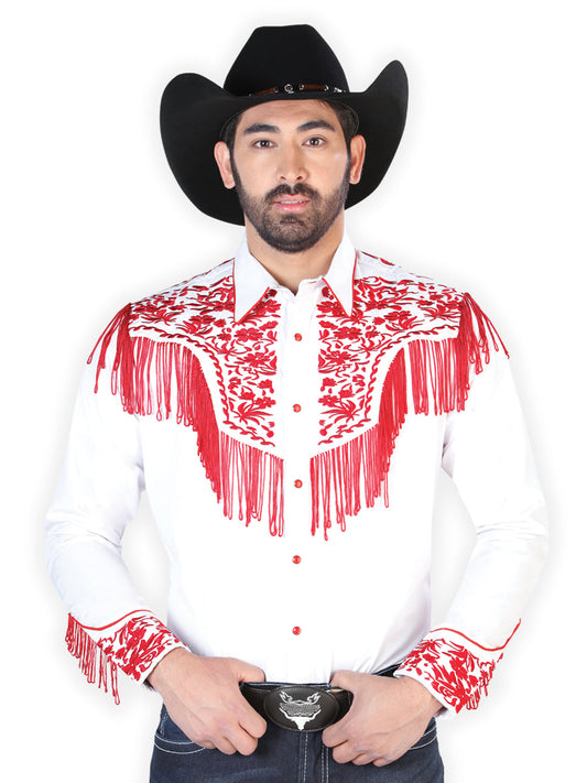 The Vaquero Embroidered Shirt — White & Red (No. 126708)