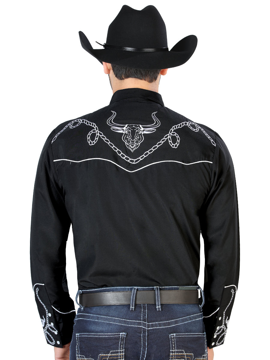 The Vaquero Embroidered Shirt — Black & White (No. 126711)