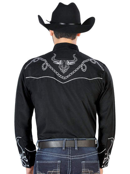 The Vaquero Embroidered Shirt — Black & White (No. 126711)