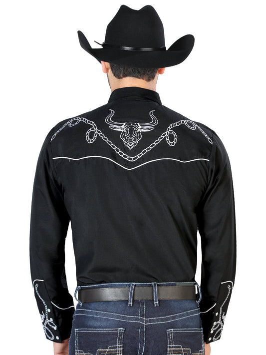 The Vaquero Embroidered Shirt — Black & White (No. 126711)