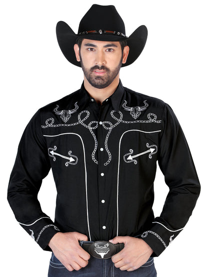 The Vaquero Embroidered Shirt — Black & White (No. 126711)