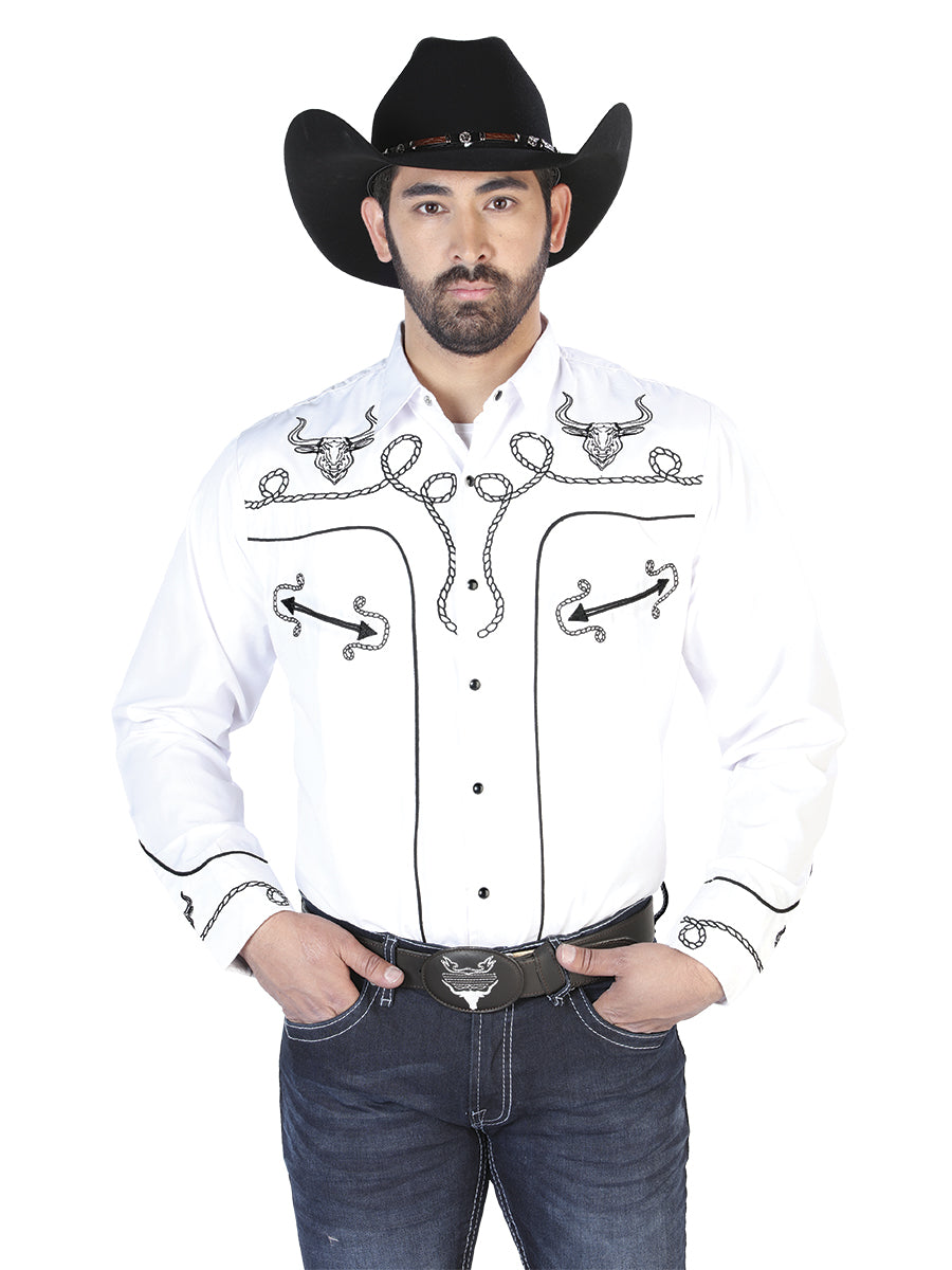 The Vaquero Embroidered Shirt — White & Black (No. 126712)