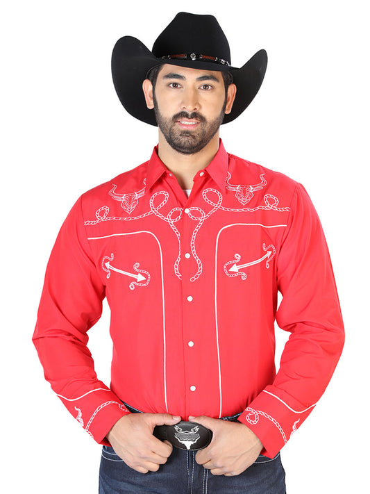 The Vaquero Embroidered Shirt — Red & White (No. 126713)
