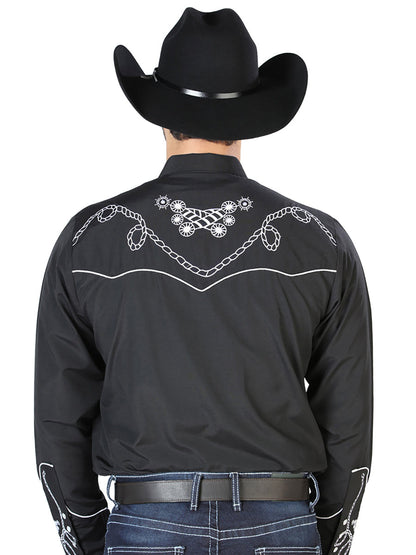 The Vaquero Embroidered Shirt — Black & White (No. 126717)