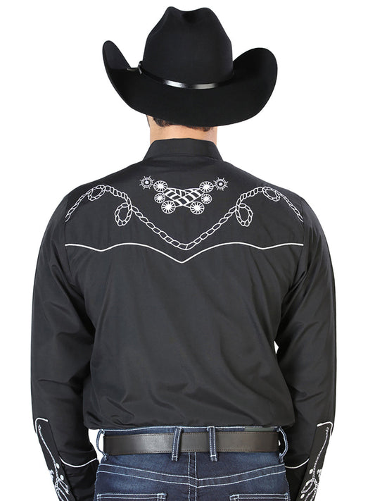 The Vaquero Embroidered Shirt — Black & White (No. 126717)