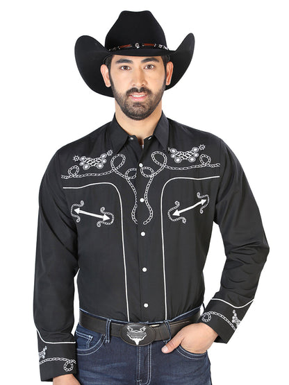 The Vaquero Embroidered Shirt — Black & White (No. 126717)