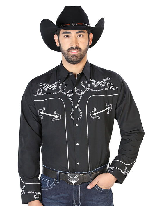 The Vaquero Embroidered Shirt — Black & White (No. 126717)