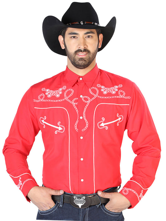 The Vaquero Embroidered Shirt — Red & White (No. 126719)