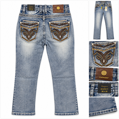 Centenario ECG-M91 Bootcut Jeans - back view with embroidered pocket detail and waistband label