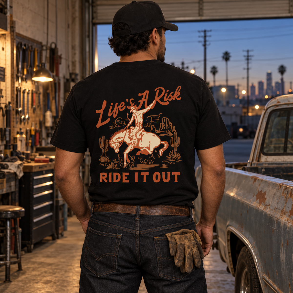 Life's A Risk Ride It Out Tee — Western Cowboy Graphic T-Shirt