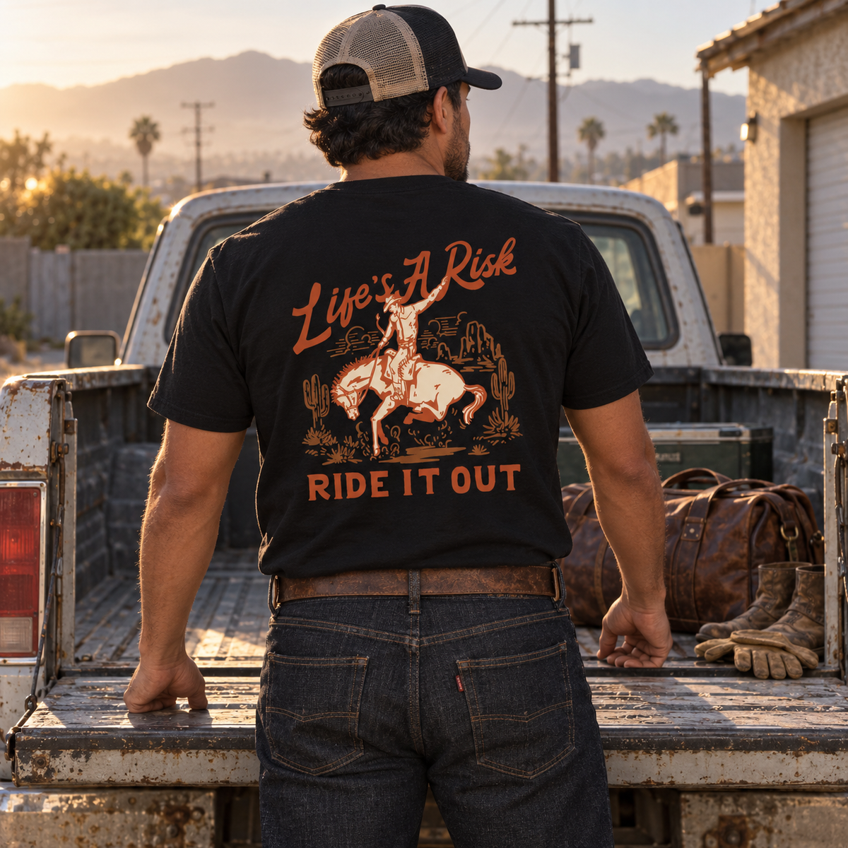 Life's A Risk Ride It Out Tee — Western Cowboy Graphic T-Shirt