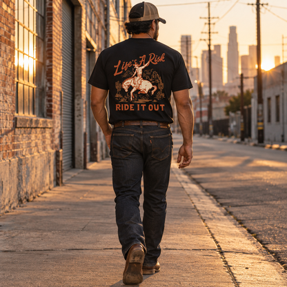 Life's A Risk Ride It Out Tee — Western Cowboy Graphic T-Shirt