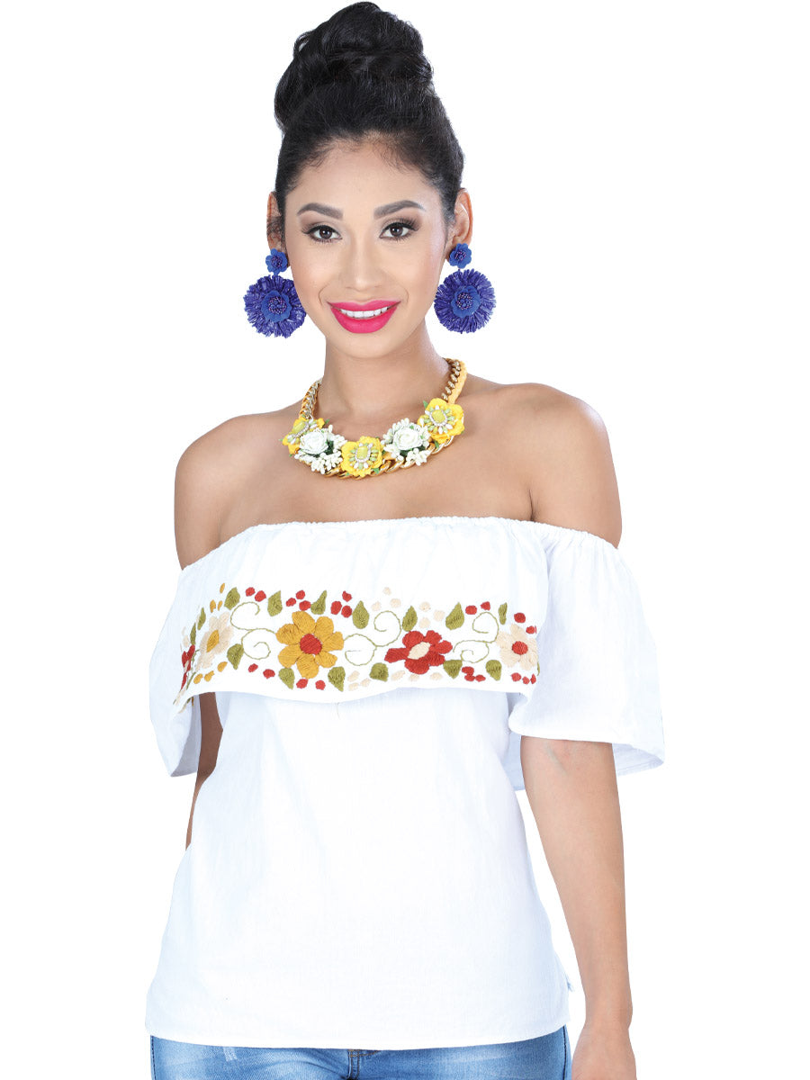Artisanal Embroidered Blouse 50% Cotton, %50 Polyester White  601428