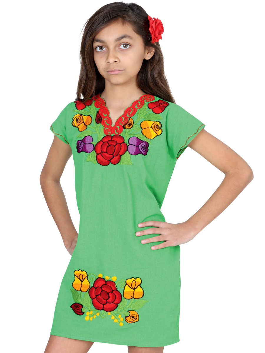 Artisanal Embroidered Dress  50% Cotton, 50% Polyester Green  601663
