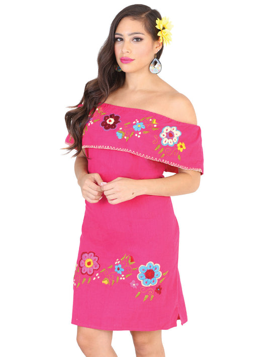 Artisanal Embroidered Dress 100% Cotton Fuchsia 601977