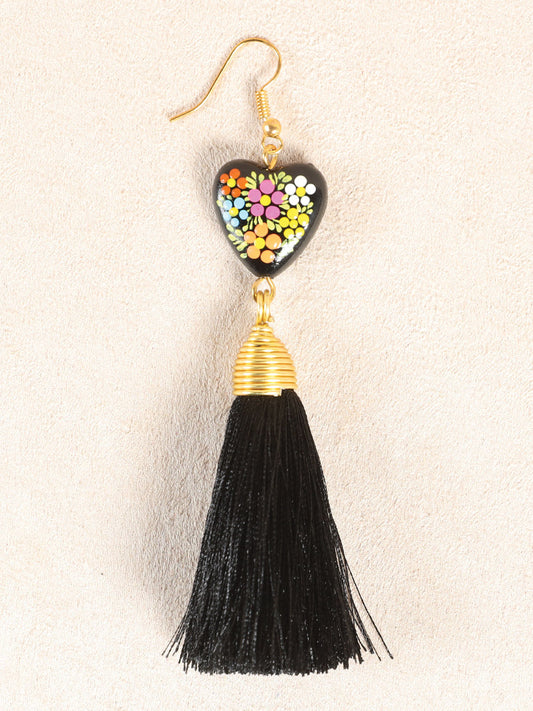 Artisanal Hand Painted Earrings Black 602165