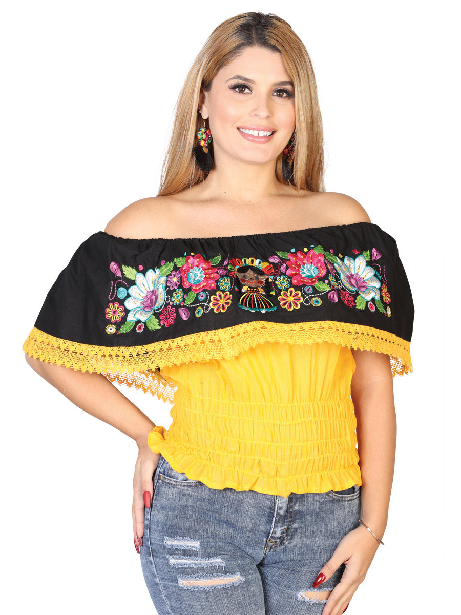 Artisanal Embroidered Blouse 100% Cotton Yellow 602450