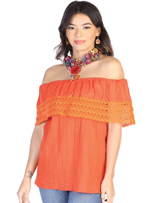 Mexican Artisanal Blouse  50% Cotton, %50 Polyester Orange  602512