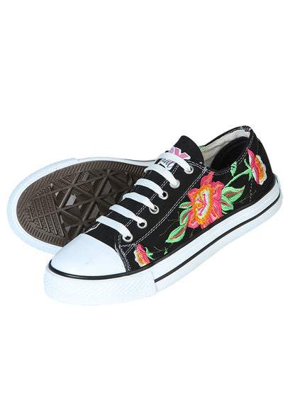 Artisanal Embroidered Sneakers Textile Canvas Black 602784