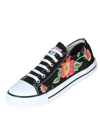 Artisanal Embroidered Sneakers Textile Canvas Black 602784
