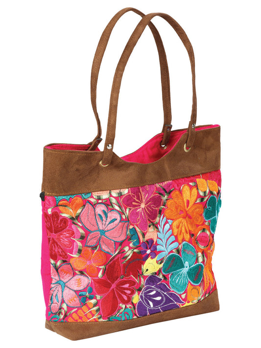 Artisanal Embroidered Handbag  Suede Multicolor 602922